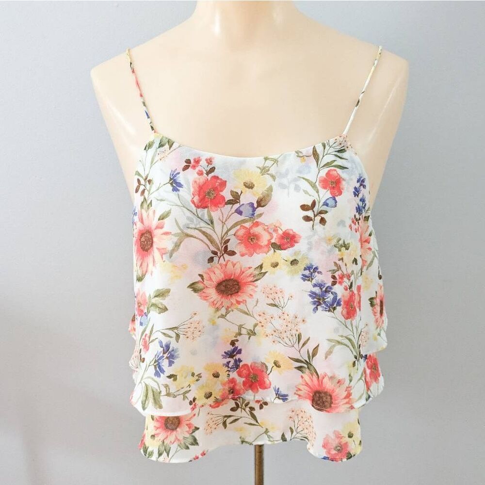 Forever 21 Floral Layered Tank Blouse White
